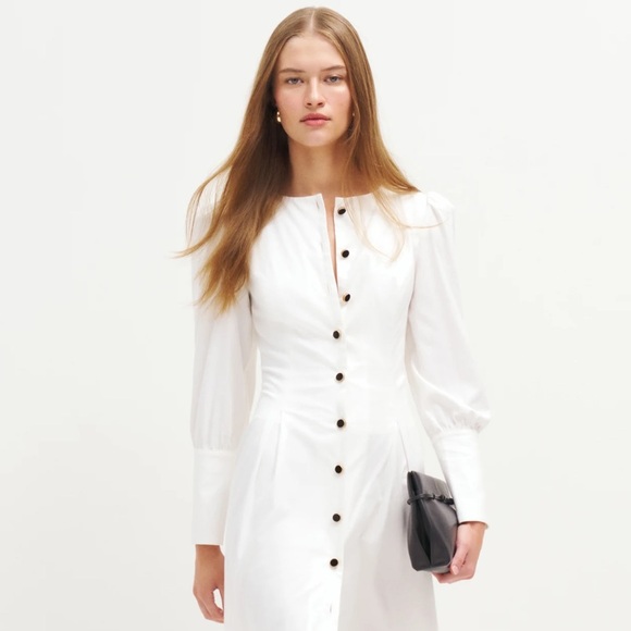 NWT Reformation Halia midi shirt Dress velvet buttons a line poplin cotton - Picture 6 of 16